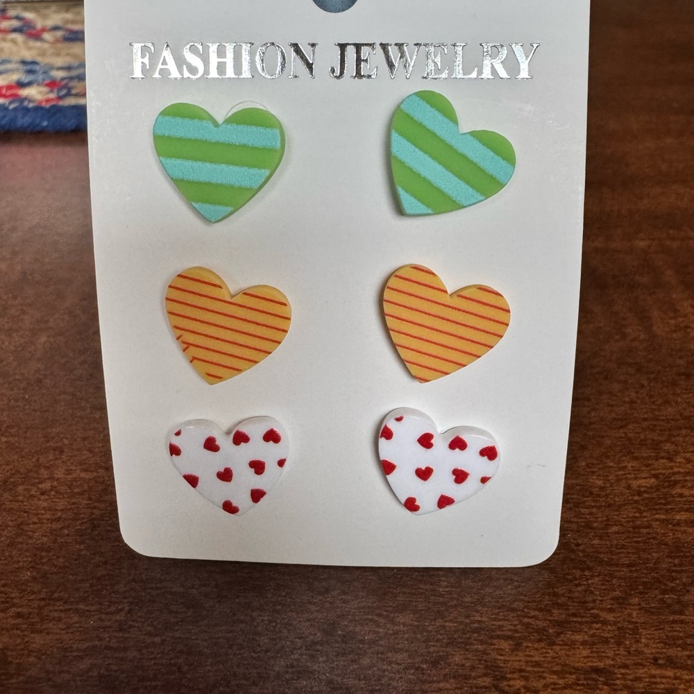 Colorful Heart Earrings 3 pc Set